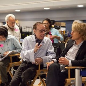SHE'S FUNNY THAT WAY, front, from left: director Peter Bogdanovich, Owen Wilson, on set, 2014. ph: K.C. Bailey/©Lionsgate Premiere