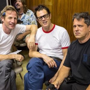 BAD GRANDPA, (aka JACKASS PRESENTS: BAD GRANDPA), from left: producer Spike Jonze, Johnny Knoxville, director Jeff Tremaine, on set, 2013. ph: Sean Cliver/©Paramount Pictures