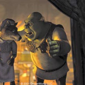 Shrek (MIKE MYERS) kicks the banished Big Bad Wolf out of his bed in DreamWorks Pictures' computer animated comedy SHREK. photo 7
