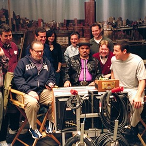 (center, l to r) Jack Nicholson, Luis Guzman and Adam Sandler view a scene replay on a monitor on the set of Revolution Studios' comedy Anger Management, a Columbia Pictures release. photo 18