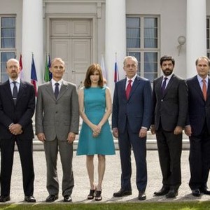 THE CONFESSIONS, (AKA LE CONFESSIONI), L-R: STEPHANE FREISS, ANDY DE LA TOUR, RICHARD SAMMEL, MARIE-JOSEE CROZE, JOHN KEOGH, PIERFRANCESCO FAVINO, ALESKY GUSKOV, TOGO IGAWA, 2016. ©UNCORK'D ENTERTAINMENT