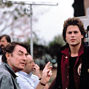 ST. ELMO'S FIRE, Director, Joel Schumacher, directs Rob Lowe in a scene, 1985, (c) Columbia Pictures