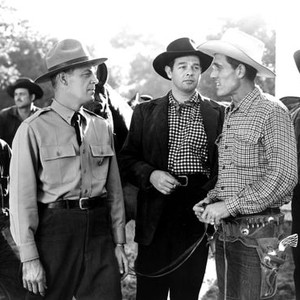 CALL OF THE FOREST, third, fourth and fifth from left: Tom Hanly, Robert Lowery, Ken Curtis, 1949
