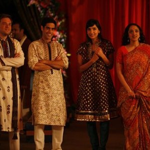 Outsourced, from left: Ben Rappaport, Sacha Dhawan, Rebecca Hazlewood, Anisha Nagarajan, 'Rajiv Ties the Baraat', Season 1, Ep. #21, 05/05/2011, ©NBC