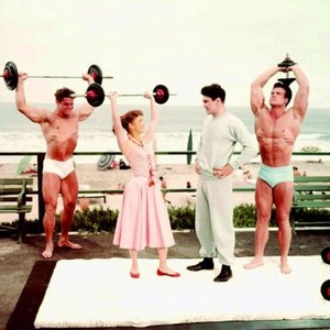 ATHENA, Debbie Reynolds, Edmund Purdom (second from right), Steve Reeves (right), 1954