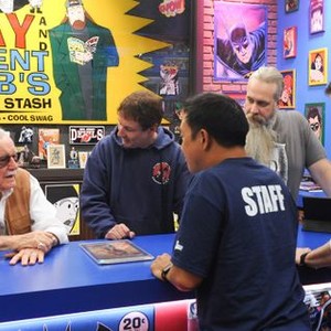 Comic Book Men, Stan Lee (L), Bryan Johnson (R), 'Stan Saves!', Season 5, Ep. #6, 02/14/2016, ©AMC