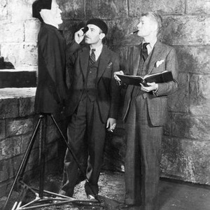 BRIDE OF FRANKENSTEIN, from left: cinematographer John J. Mescall, director James Whale having some fun on set, 1935