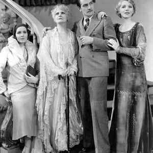 ROYAL FAMILY OF BROADWAY, Mary Brian, Henrietta Crosman, Fredric March, Ina Claire, 1930, on staircase