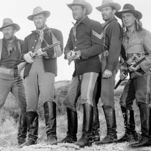 FORT MASSACRE, from left: Forrest Tucker, George N. Neise, Joel McCrea, John Russell, Anthony Caruso, 1958