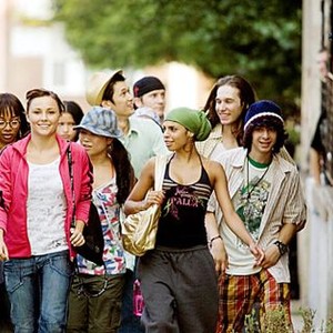 STEP UP 2: THE STREETS, Briana Evigan (second from left), Cassie Ventura (back, third from left), Mari Koda (striped hat), Robert Hoffman (back, black cap), Danielle Polanco (third from right), Adam G. Sevani (far right), 2008. ©Walt Disney Studios Motion