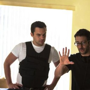 LET'S BE COPS, from left: Jake Johnson, director Luke Greenfield, 2014. ph: Frank Masi/TM and ©copyright Twentieth Century Fox Film Corporation. All rights reserved.