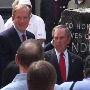 16 ACRES, (aka SIXTEEN ACRES), first three from left: Larry Silverstein, Governor George Pataki, Mayor Michael Bloomberg with the cornerstone, 2012