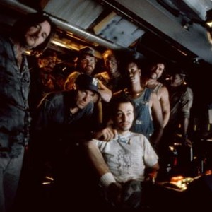 THE ABYSS, (l-r): Capt. Kidd Brewer Jr., Ed Harris (3rd from left), Leo Burmester, John Bedford Lloyd, Kimberly Scott, Todd Graff (seated front), 1989, TM and Copyright (c)20th Century Fox Film Corp. All rights reserved.