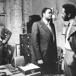 Al Kirk as Sims, Drew Bundini Brown as Willy, and Richard Roundtree outside of Bumpy's office.
