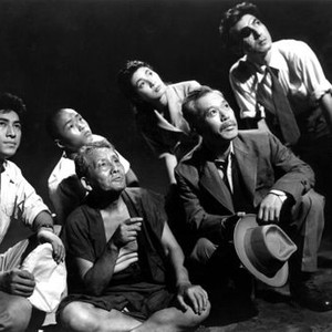 GODZILLA, (aka GOJIRA), Akira Takarada, Toyoaki Suzuki, Kokuten Kodo (foreground), Momoko Kochi, Takashi Shimura, Akihiko Hirata, 1954
