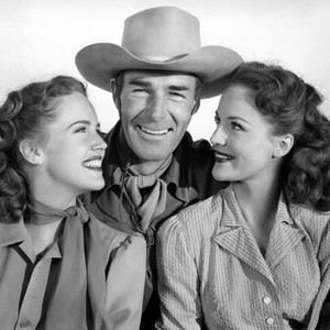 GUNFIGHTERS, Randolph Scott with Barbara Britton and Dorothy Hart, 1947
