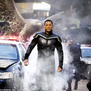 Will Smith (pictured) stars as Hancock, a disgruntled, conflicted, sarcastic, and misunderstood superhero whose well-intentioned heroics might get the job done and save countless lives, but always seem to leave jaw-dropping damage in their wake, in "Hancock." photo 8