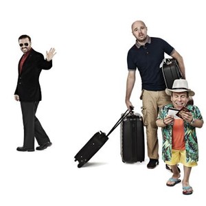 An Idiot Abroad, Ricky Gervais (L), Karl Pilkington (C), Warwick Davis (R), 01/22/2011, ©SCIENCECHANNEL