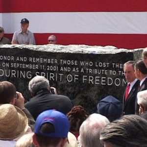 16 ACRES, (aka SIXTEEN ACRES), the cornerstone; to right: Mayor Michael Bloomberg, Governor George Pataki (tallest), Larry Silverstein (high forehead), 2012