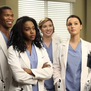 Grey's Anatomy, from left: Gaius Charles, Jerrika D. Hinton, Tessa Ferrer, Camilla Luddington, 'I'm Winning', Season 10, Ep. #19, 04/10/2014, ©ABC
