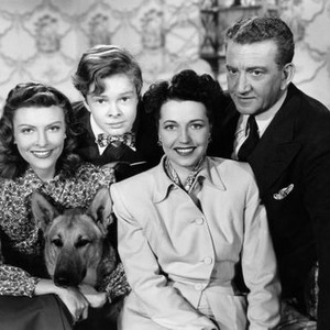 MY DOG RUSTY, clockwise from bottom left, Flame the dog, Mona Barrie, Ted Donaldson, John Litel, Ann Doran, 1948