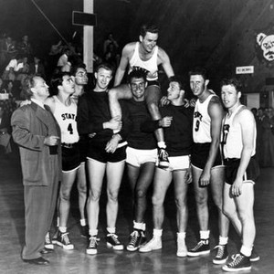 BASKETBALL FIX, first and fifth from front left: Walter Sande, Marshall Thompson (sitting on shoulders), 1951