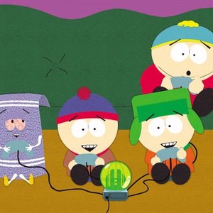 South Park, from left: Vernon Chatman, Trey Parker, Matt Stone, Brandon Hardesty, 'Towelie', Season 5, Ep. #8, 08/08/2001, ©CC