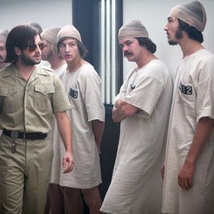THE STANFORD PRISON EXPERIMENT, Tye Sheridan (second from left), Ezra Miller (second from right), Chris Sheffield (right), 2015. ph: Steve Dietl/©IFC Films