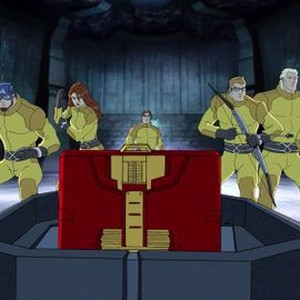 Marvel's Avengers Assemble, from left: Bumper Robinson, Roger Craig Smith, Laura Bailey, Adrian Pasdar, 'Adapting To Change', Season 3: Ultron Revolution, Ep. #1, ©DISNEYXD
