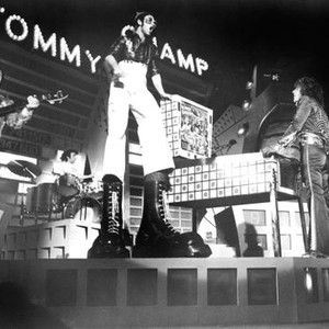TOMMY, Elton John and John Entwistle, Keith Moon, Roger Daltrey, of The Who, performing the song, 'Pinball Wizard,' 1975.