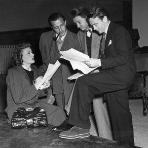 SO WELL REMEMBERED, Martha Scott, Director Edward Dmytryk, Producer Adrian Scott and John Mills on set , 1947