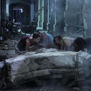 (L-R) Andrea Osvart as Monica, Nicolás Martinez as Pollo, Natasha Yarovenko as Irina and Lorenza Izzo as Kylie in "Aftershock."
