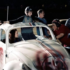 HERBIE: FULLY LOADED, Lindsay Lohan, Jimmi Simpson, director Angela Robinson on set, 2005, (c) Walt Disney