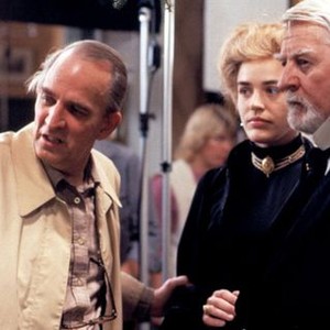 FANNY AND ALEXANDER, Director Ingmar Bergman, Ewa Froling, Gunnar Bjornstrand on the set, 1982. (c) Embassy Pictures