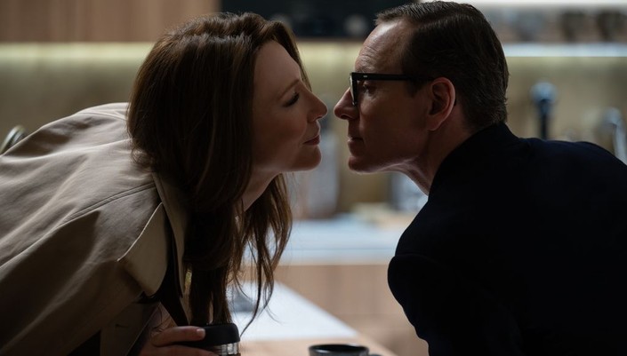 Spy Kathryn St. Jean (Cate Blanchett) and her spy husband George Woodhouse (Michael Fassbender), in "Black Bag." (Focus Features)