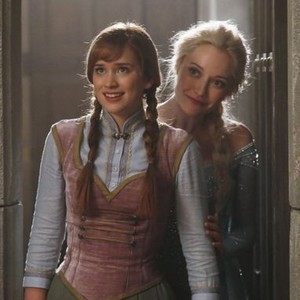 Season four. <em>Frozen</em> characters join <em>Once Upon a Time</em>. Elizabeth Lail, left and Elsa (Georgina Haig)