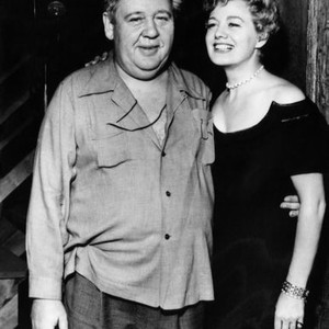 THE NIGHT OF THE HUNTER, Charles Laughton, Shelley Winters, on set, 1955