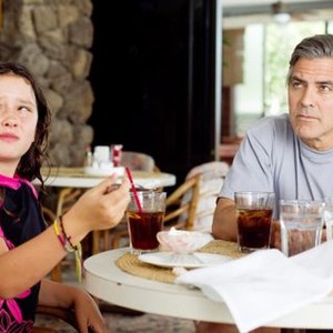 THE DESCENDANTS, from left: Amara Miller, George Clooney, 2011. ph: Merie Weismiller Wallace/TM and copyright ©Fox Searchlight Pictures. All rights reserved