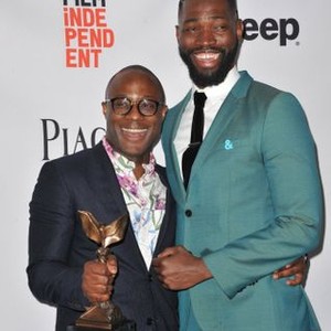 Barry Jenkins, Terell Alvin McRaney, award for best screenplay, MOONLIGHT in the press room for 2017 Film Independent Spirit Awards - Press Room, Santa Monica Beach, Santa Monica, CA February 25, 2017. Photo By: Elizabeth Goodenough/Everett Collection