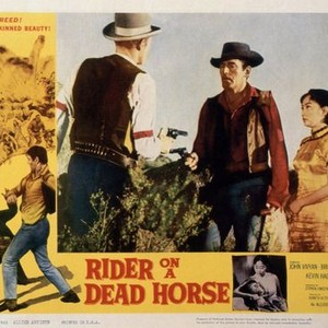 RIDER ON A DEAD HORSE, US lobbycard, from center: John Vivyan, Lisa Lu, 1962