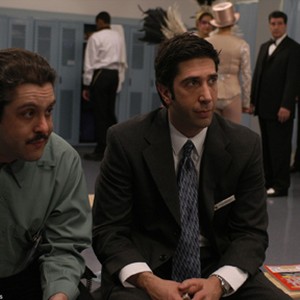 Judah Friedlander (l) as Anthony and David Schwimmer in the title role in a scene from DUANE HOPWOOD.