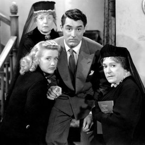 ARSENIC AND OLD LACE, Priscilla Lane, Jean Adair (back), Cary Grant, Josephine Hull, 1944