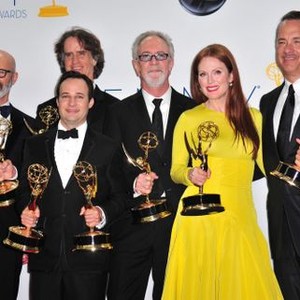 Steven Shareshian, Jay Roach, Danny Strong, Gary Goetzman, Julianne Moore, Tom Hanks in the press room for The 64th Primetime Emmy Awards - PRESS ROOM 2, Nokia Theatre at L.A. LIVE, Los Angeles, CA September 23, 2012. Photo By: Gregorio Binuya/Everett Coll