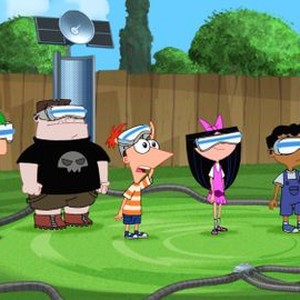 Phineas and Ferb, from left: Thomas Brodie-Sangster, Bobby Gaylor, Vincent Martella, Alyson Stoner, Maulik Pancholy, 'Cheers for Fears', Season 4, Ep. #27, 11/01/2013, ©DISNEYXD