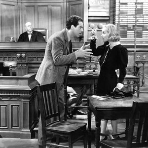 TRUE CONFESSION, Richard Carle, Fred MacMurray, Carole Lombard, 1937, re-enacting the crime