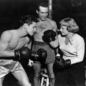 RIGHT CROSS, California lightweight boxer Art Aragon, Ricardo Montalban, June Allyson, on-set, 1950