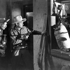 THE GUN RANGER, first and second from left: Ernie Adams, Bob Steele, 1936