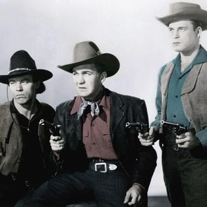 MONTANA BELLE, from left: Jack Lambert, Forrest Tucker, Scott Brady, 1952