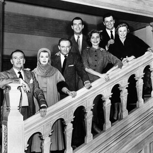 WOMAN'S WORLD, from left: Clifton Webb, Arlene Dahl, Van Heflin, Fred MacMurray (rear), Lauren Bacall, Cornel Wilde (rear), June Allyson, 1954, TM & Copyright © 20th Century Fox Film Corp.