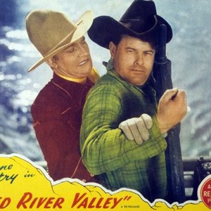 RED RIVER VALLEY, (aka MAN OF THE FRONTIER), l-r: Gene Autry,  on lobbycard, 1936.